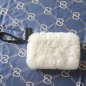 White Faux Fur Wristlet Clutch